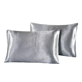 1 Pair Solid Color Luxury Silky Pillowcases Standard Size (20x26) Grey"