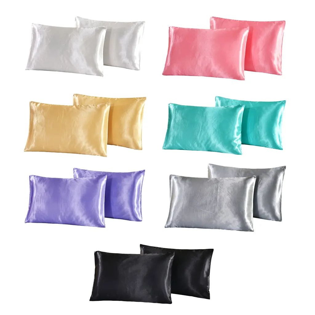 1 Pair Solid Color Luxury Silky Pillowcases Standard Size (20x26) White"