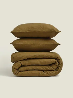 100% Linen Duvet Set in Olive