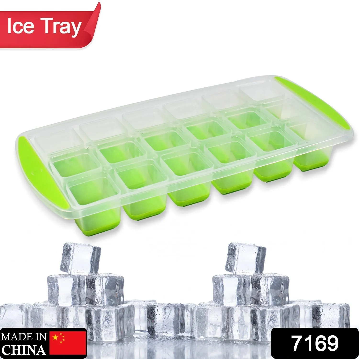 18 Cavity Pop Up Ice Cube Tray Easy Release Flexible Silicone Bottom Ice Tray , Stackable Ice tray, 100% BPA Free, Food Grade for Freezer