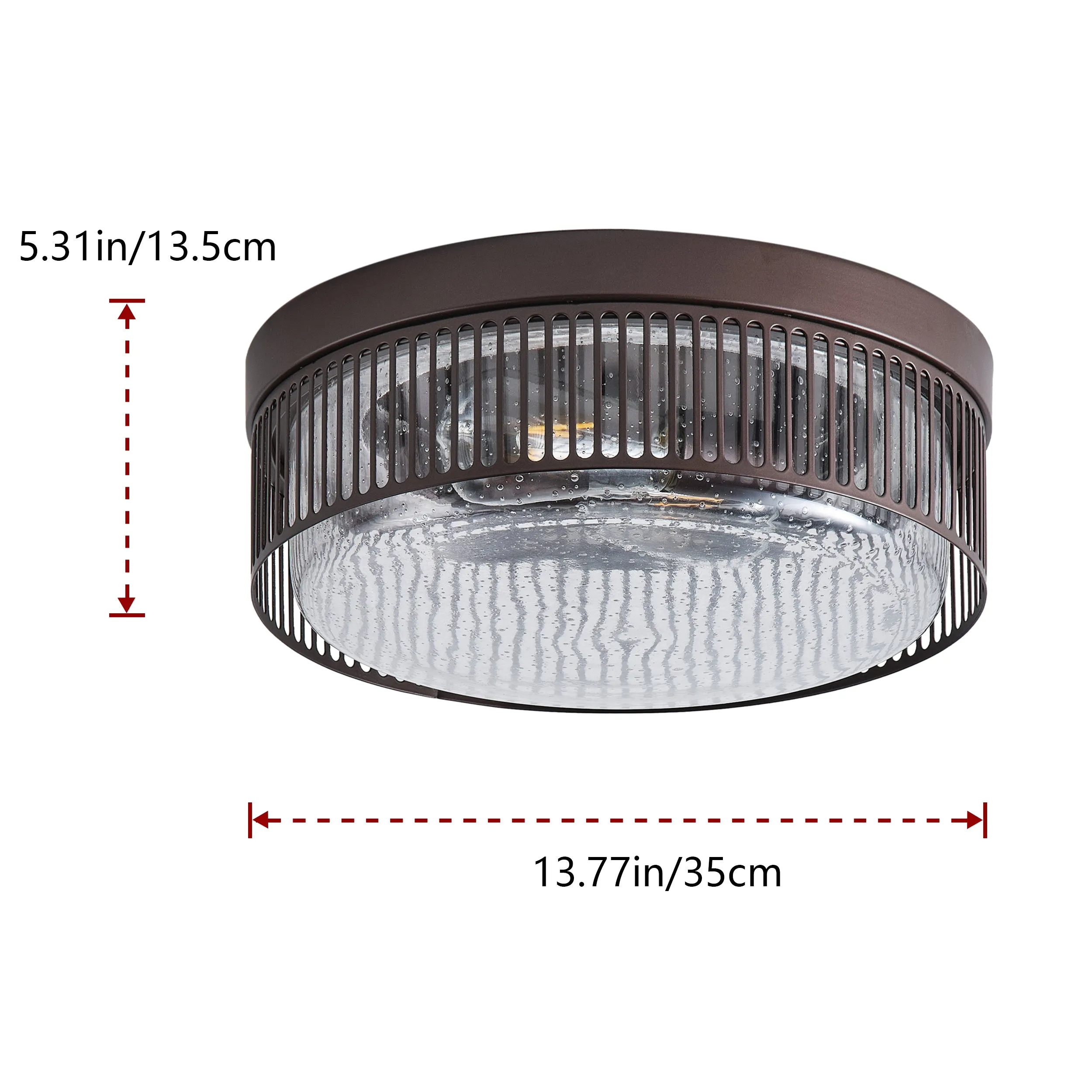 2-Lights Round Cage with Brown Flush Mount Lighting