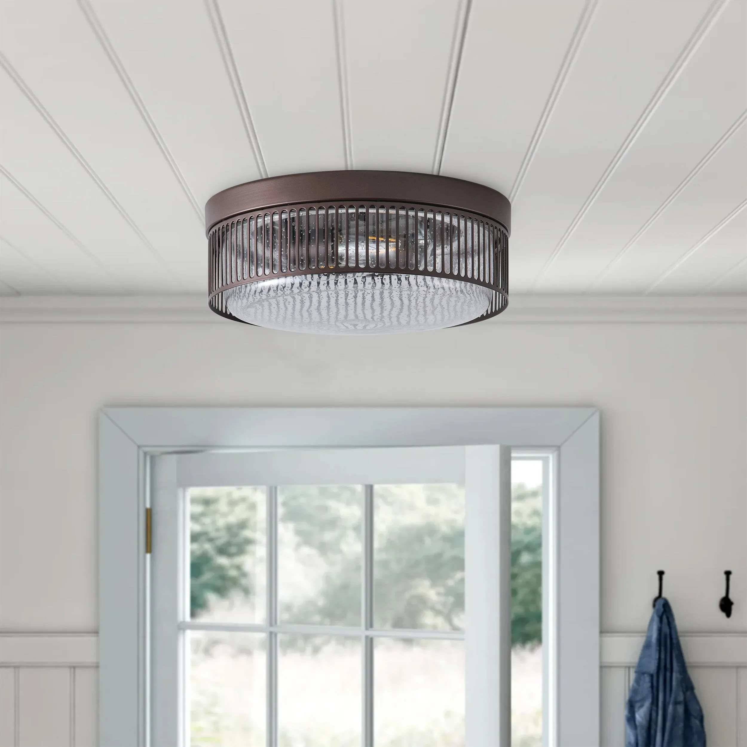 2-Lights Round Cage with Brown Flush Mount Lighting