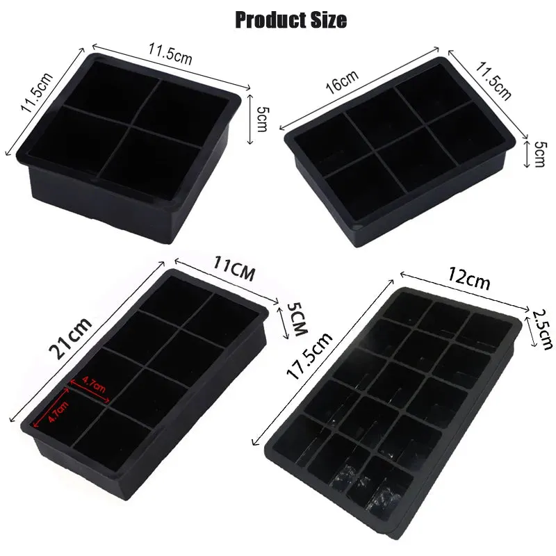 2/4/6/8/15Grid Large Ice Cube Mold Square Ice Tray Mold Large Cubitera Food Grade Silicone Tray Mold DIY Ice Maker Ice Cube Tray