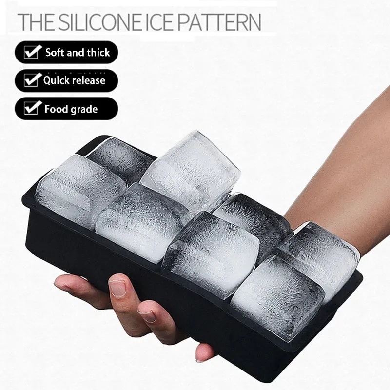 2/4/6/8/15Grid Large Ice Cube Mold Square Ice Tray Mold Large Cubitera Food Grade Silicone Tray Mold DIY Ice Maker Ice Cube Tray