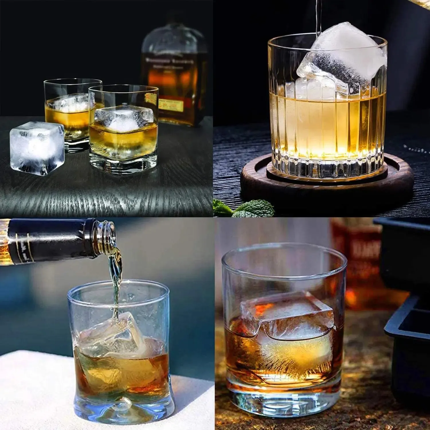 2/4/6/8/15Grid Large Ice Cube Mold Square Ice Tray Mold Large Cubitera Food Grade Silicone Tray Mold DIY Ice Maker Ice Cube Tray