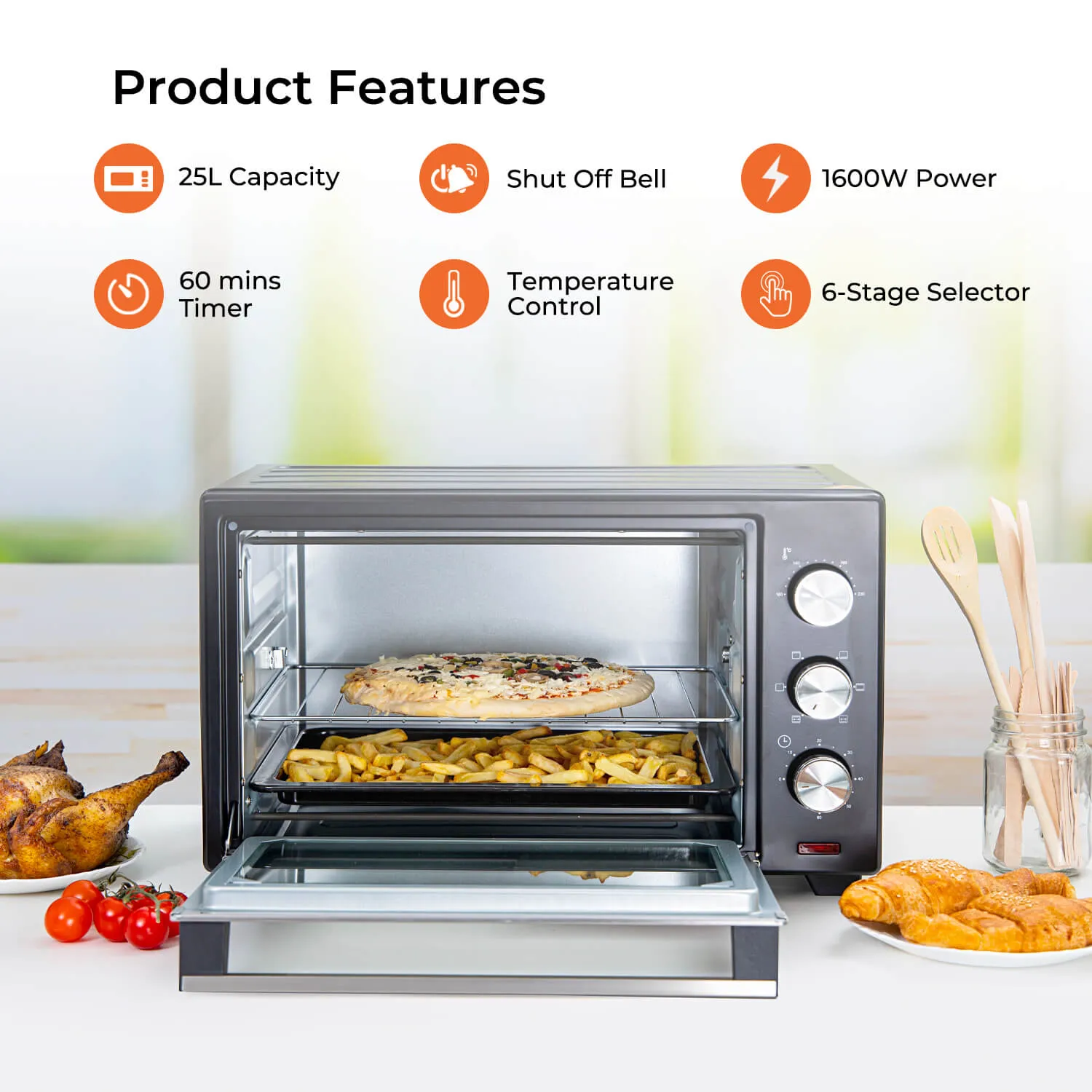 25L Electric Mini Oven Cooker With Grill and Rotisserie