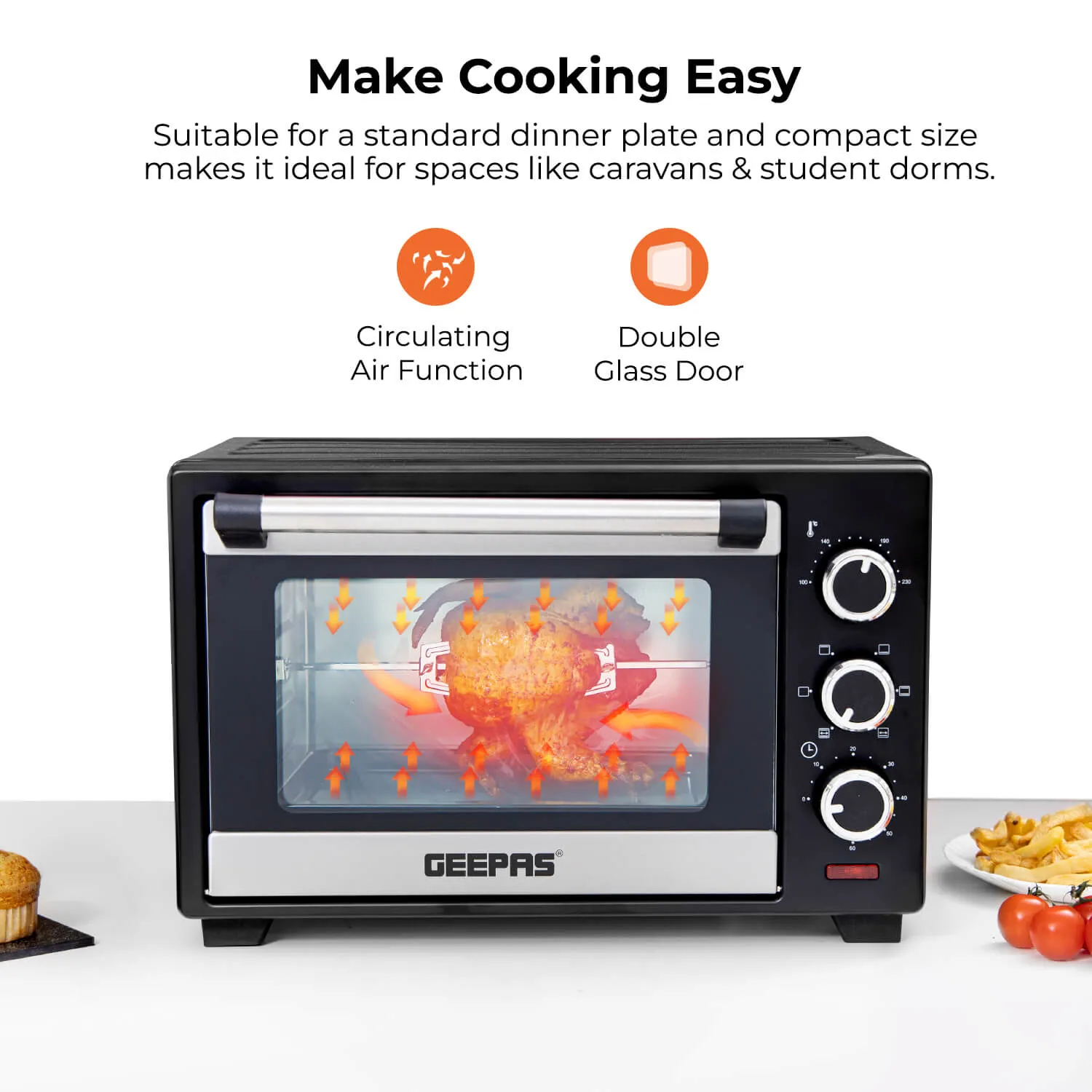 25L Electric Mini Oven Cooker With Grill and Rotisserie