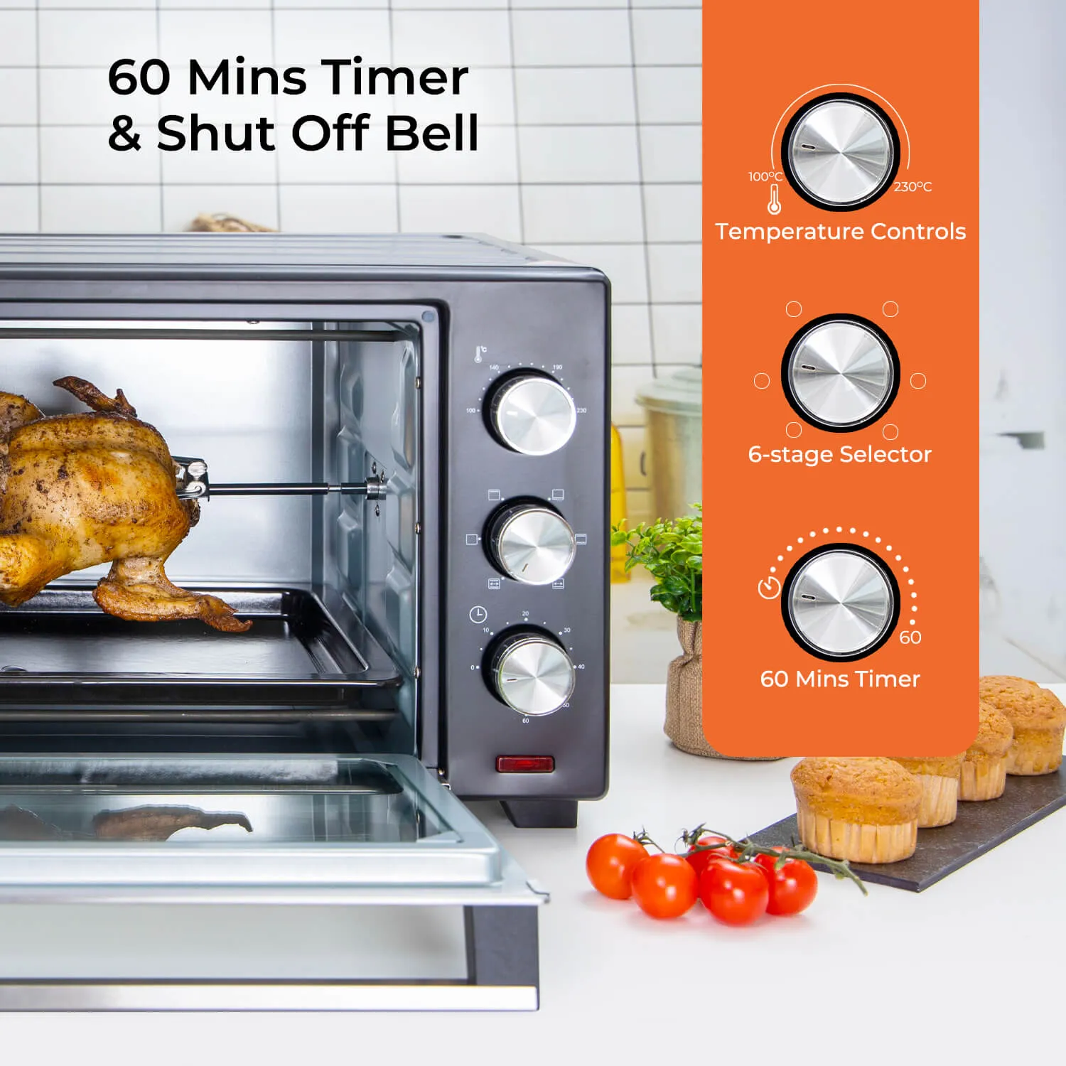 25L Electric Mini Oven Cooker With Grill and Rotisserie