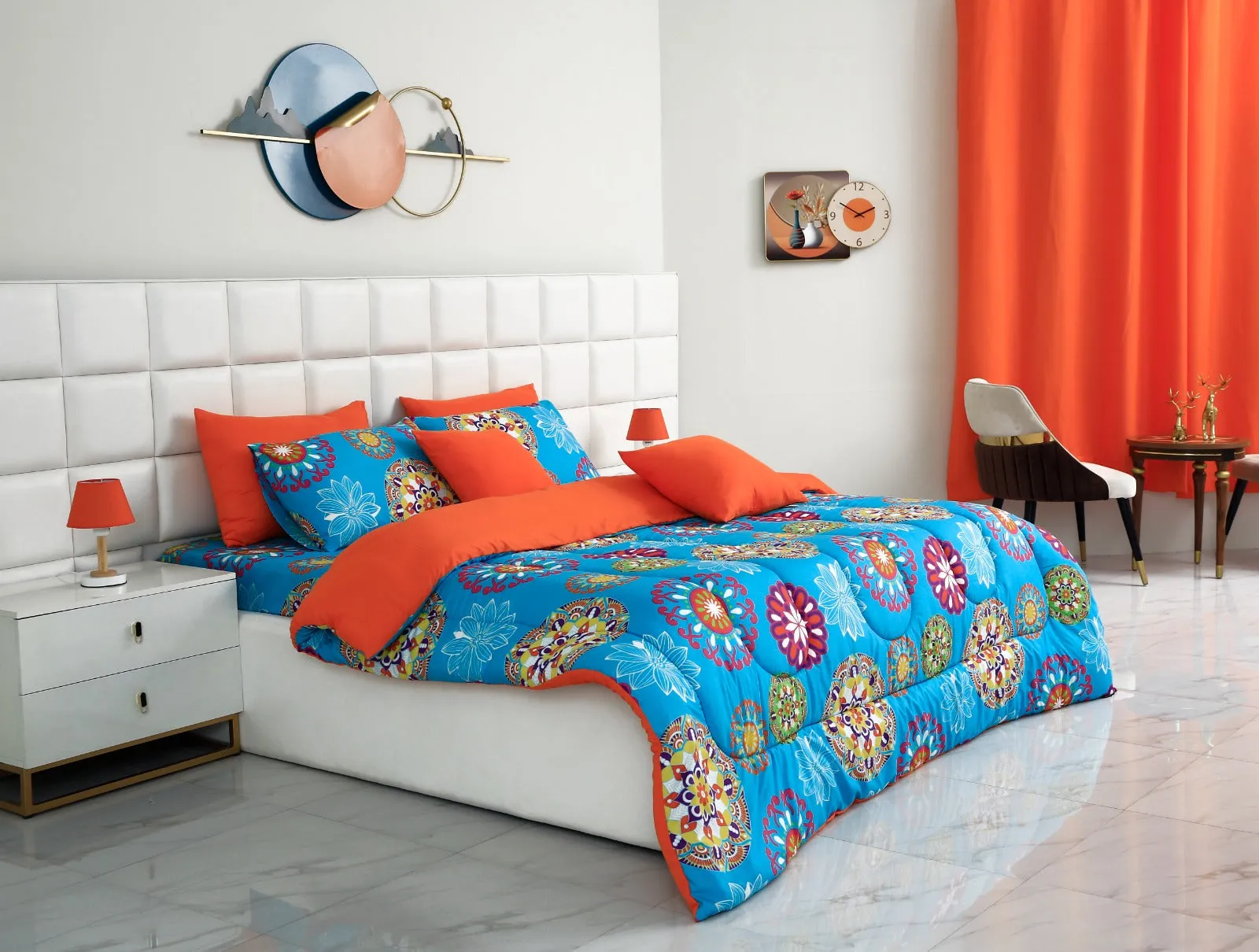 5 PCs Single Comforter Set-(15191)Turquoise Flower