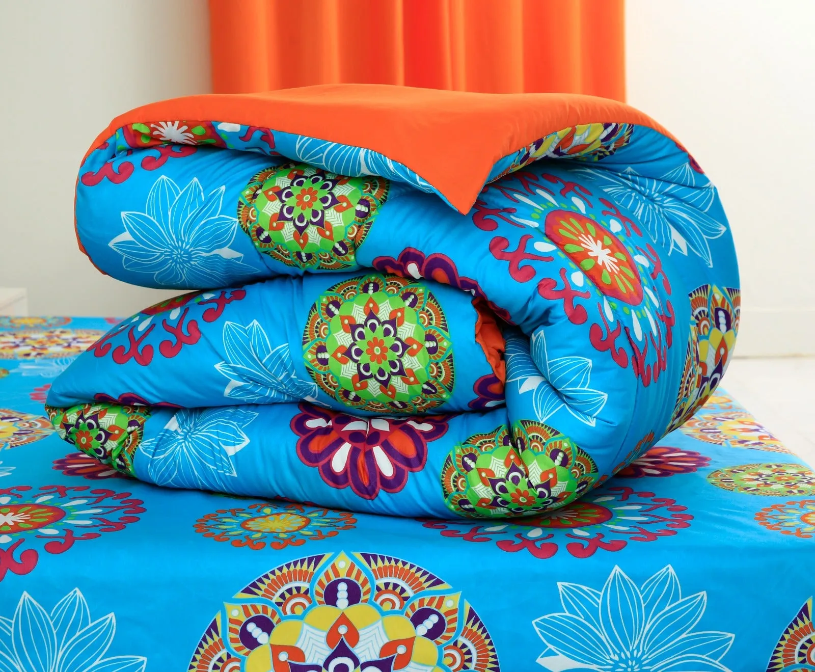 5 PCs Single Comforter Set-(15191)Turquoise Flower