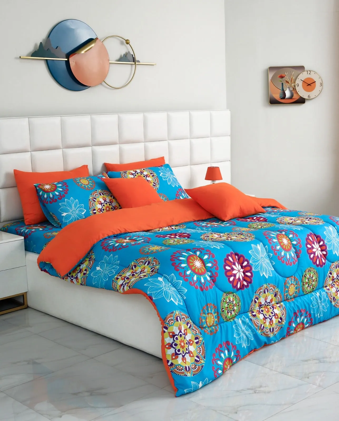 5 PCs Single Comforter Set-(15191)Turquoise Flower