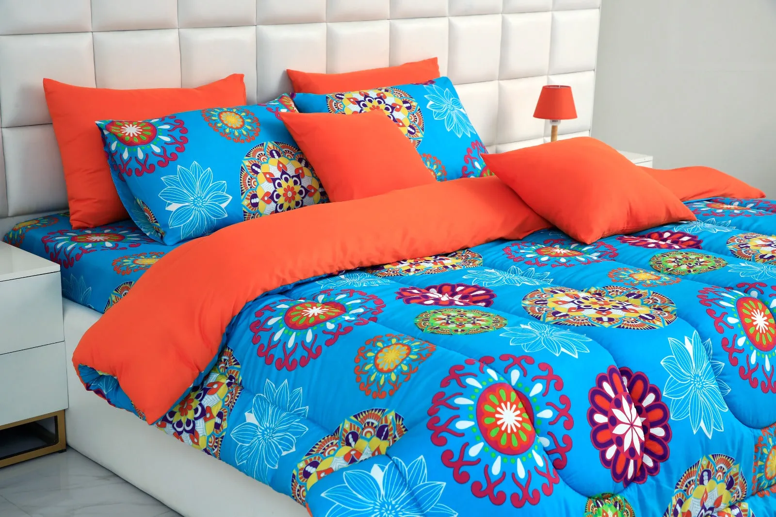 5 PCs Single Comforter Set-(15191)Turquoise Flower