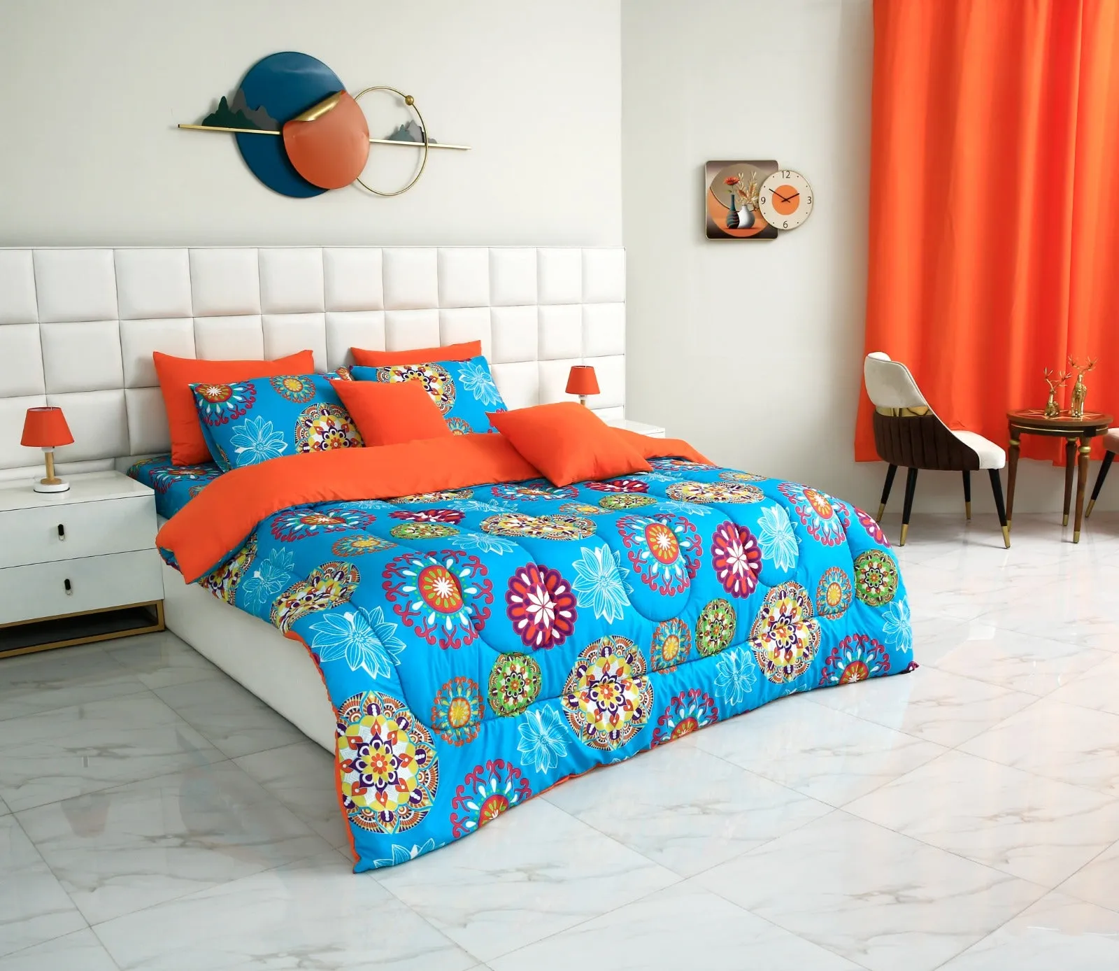 5 PCs Single Comforter Set-(15191)Turquoise Flower