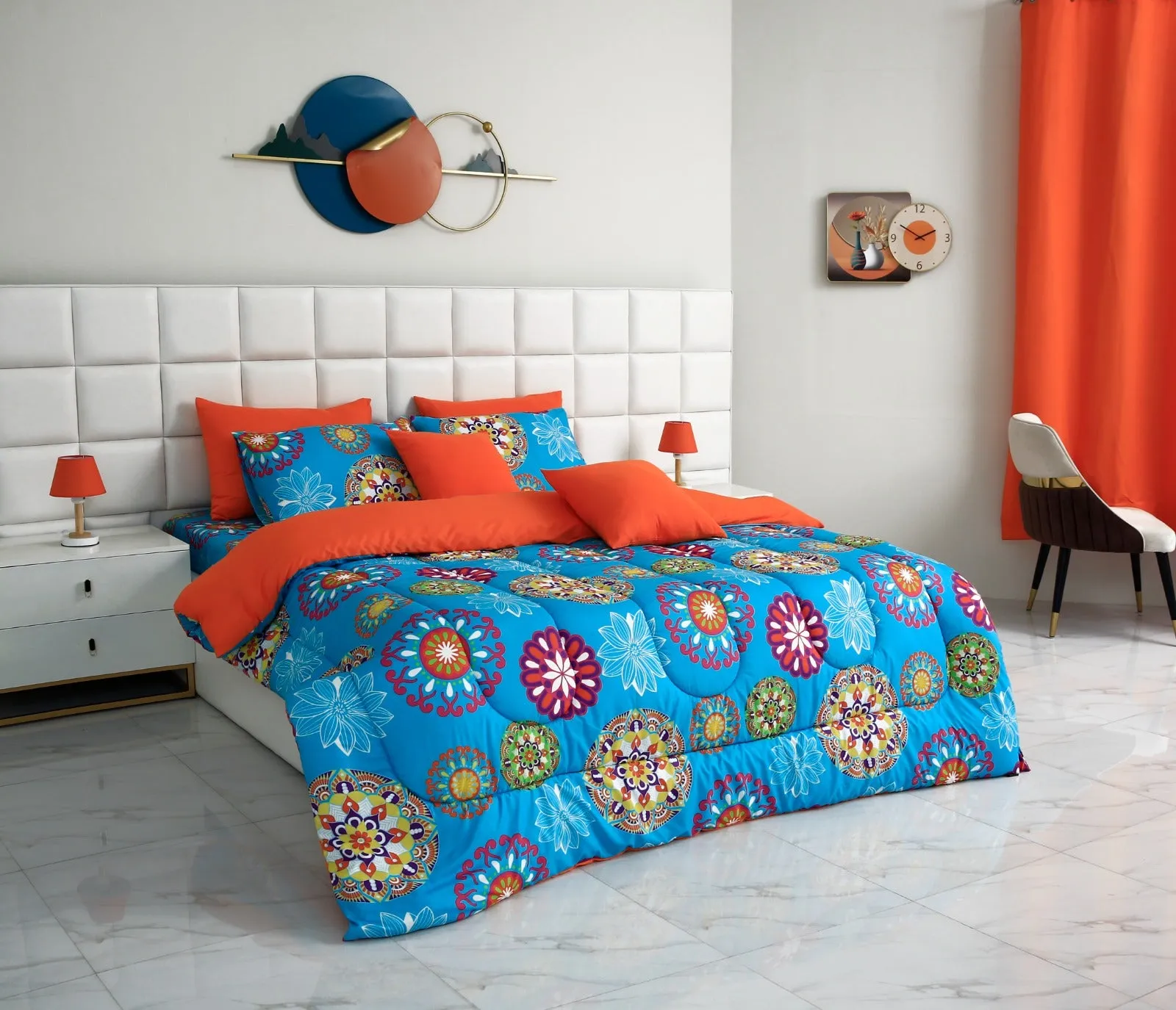 5 PCs Single Comforter Set-(15191)Turquoise Flower