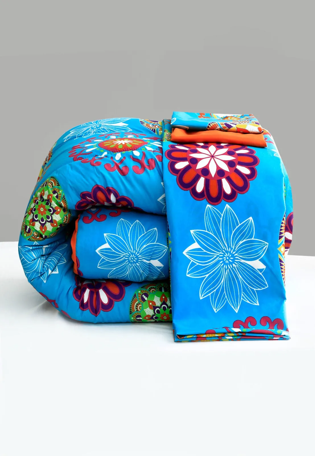 5 PCs Single Comforter Set-(15191)Turquoise Flower