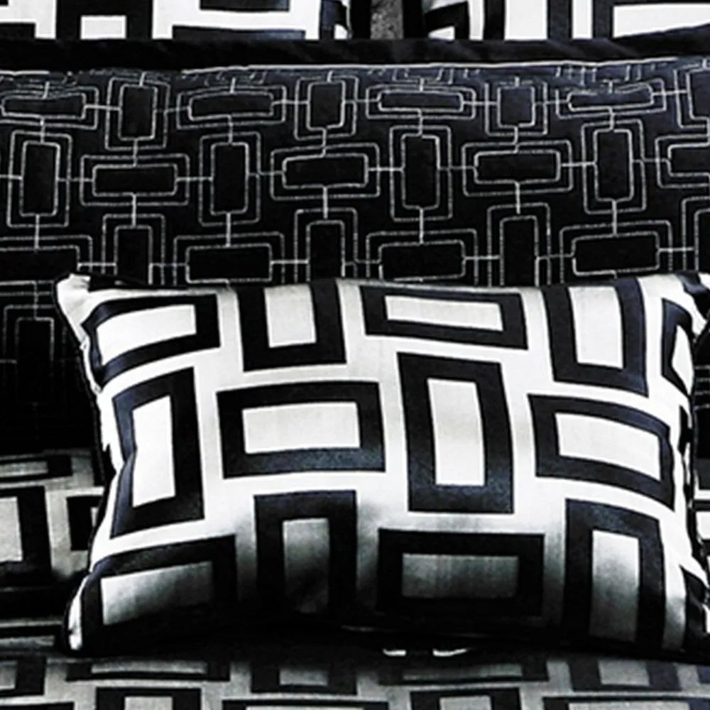 6 Piece Polyester Queen Comforter Set with Geometric Print, Gray and Black By Casagear Home