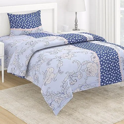 AC Comforter and Bedding Set for Single Bed, Floral French Blue