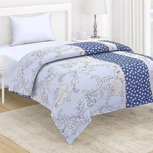 AC Comforter and Bedding Set for Single Bed, Floral French Blue