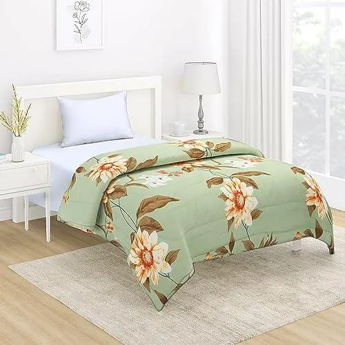 AC Comforter and Bedding Set for Single Bed, Pistachio Green Sunflower