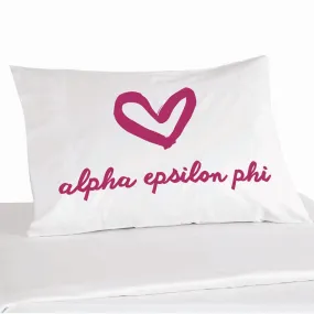 Alpha Epsilon Phi Sorority Name with Heart Design on Printed Pillowcase