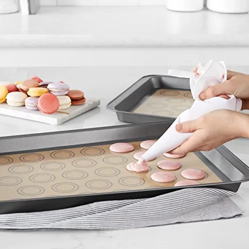 Amazon Basics Silicone, Non-Stick, Food Safe Baking Mat, Macaron, Pack of 2, Beige/Gray, Rectangular, 16.5" x 11.6"