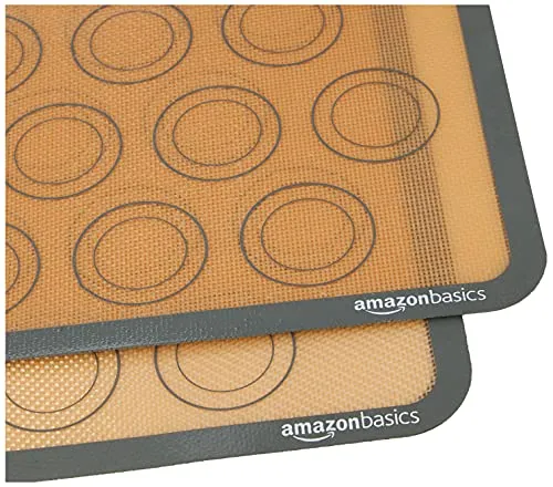 Amazon Basics Silicone, Non-Stick, Food Safe Baking Mat, Macaron, Pack of 2, Beige/Gray, Rectangular, 16.5" x 11.6"