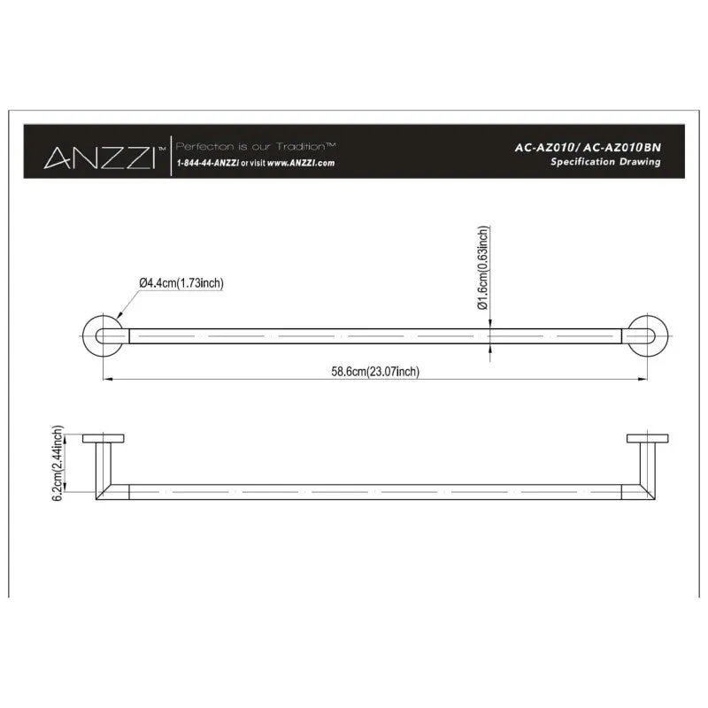 ANZZI Caster 2 Series 23.07 in. Towel Bar in Polished Chrome