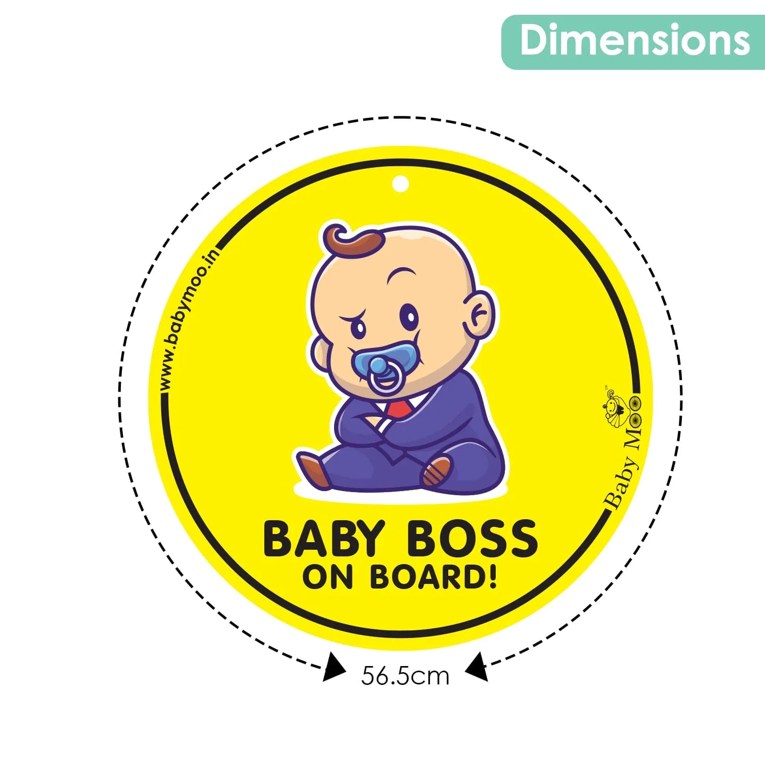 Baby Moo Baby Boss Car Safety Sign With Vacuum Suction Cup Clip Single - Black