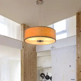 Bamboo Drum Pendant Lamp with Recessed Diffuser - Contemporary Wood Ceiling Light (1 Bulb)