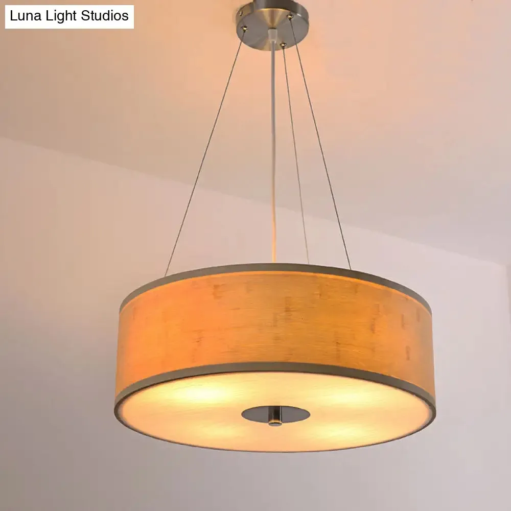 Bamboo Drum Pendant Lamp with Recessed Diffuser - Contemporary Wood Ceiling Light (1 Bulb)