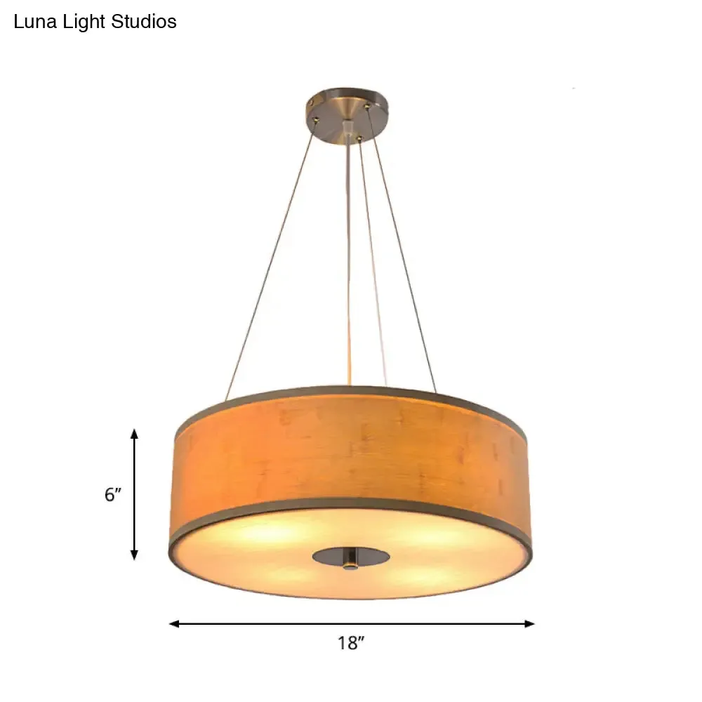 Bamboo Drum Pendant Lamp with Recessed Diffuser - Contemporary Wood Ceiling Light (1 Bulb)