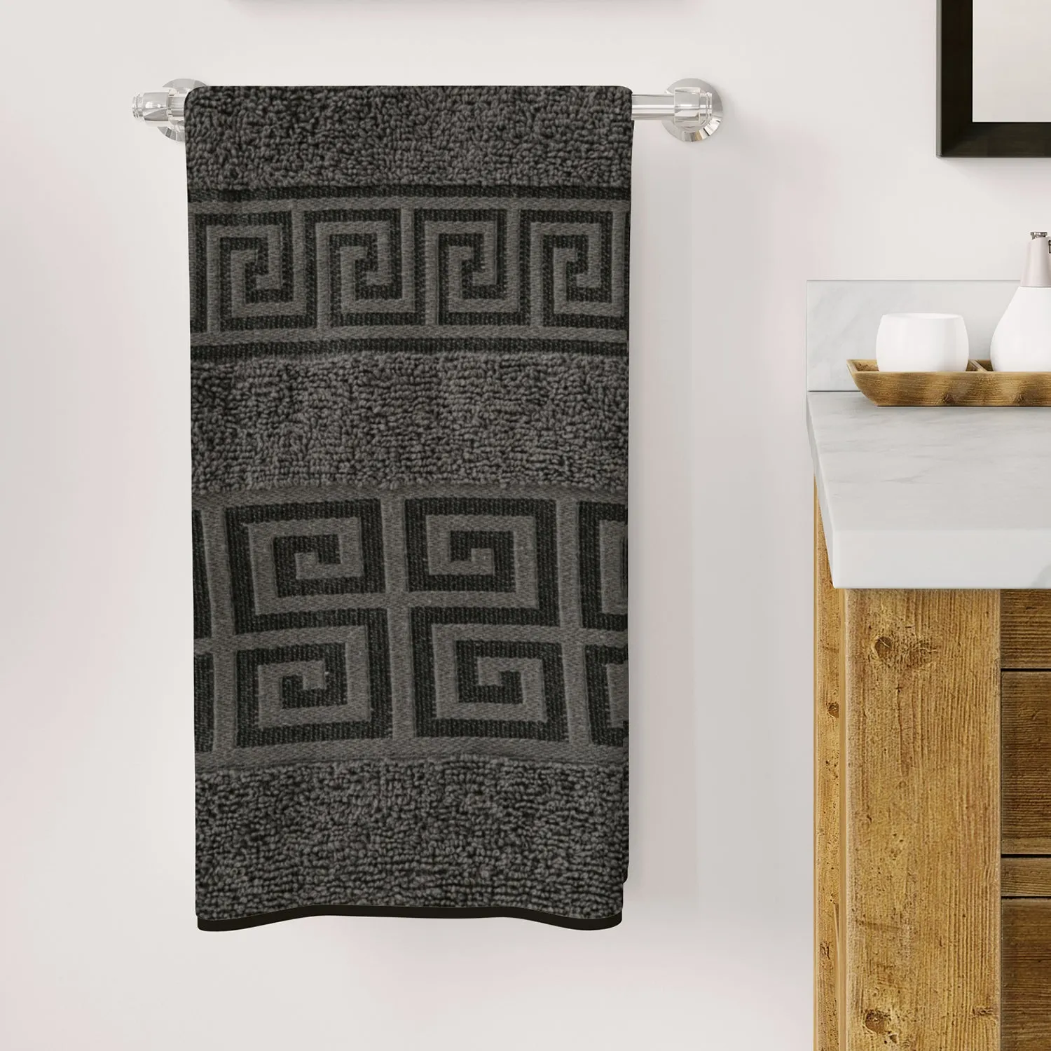 Bath Towel Greek Border - Silver Grey