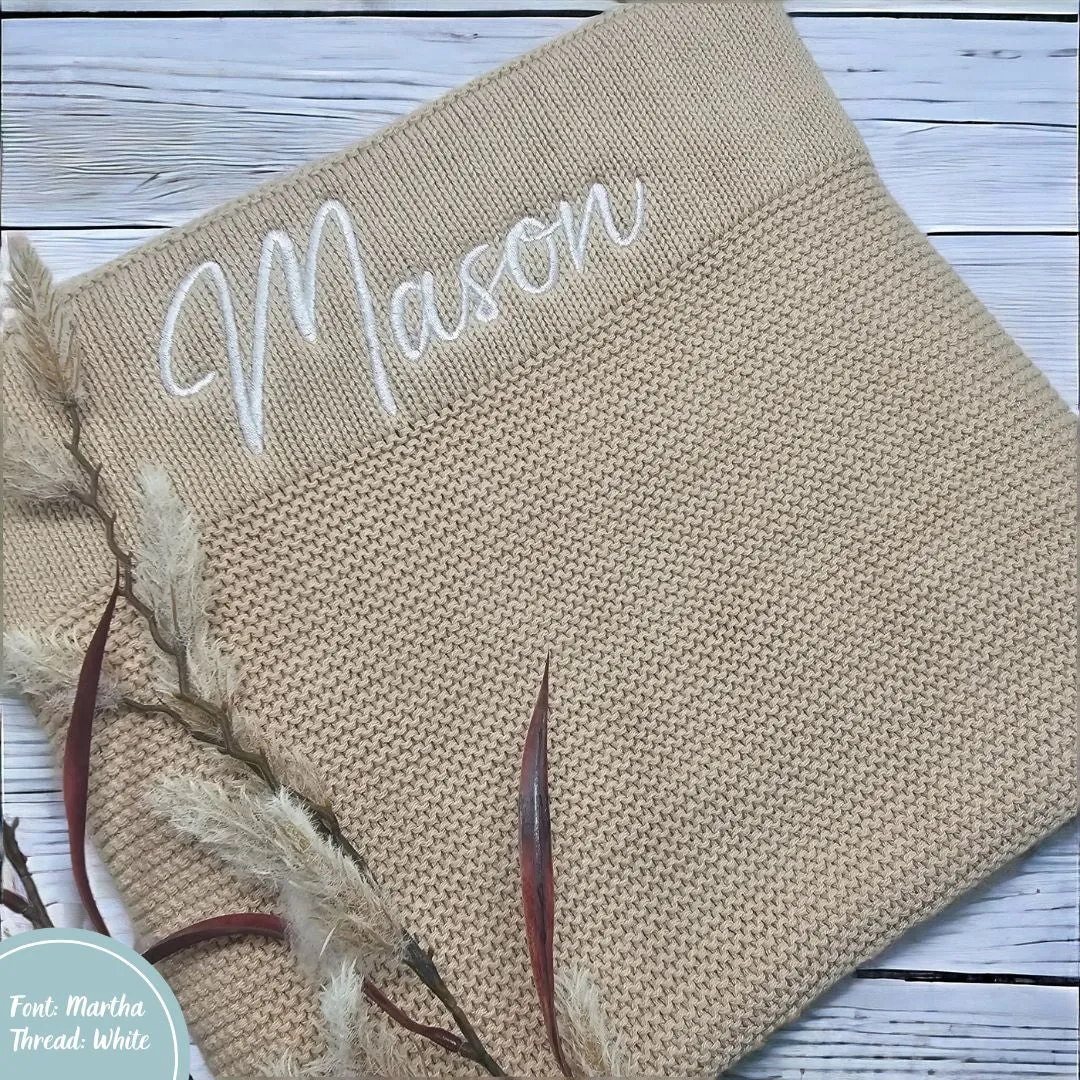 Beige Personalised Cotton Knit Baby Blanket