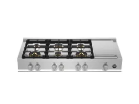 Bertazzoni MAST486GRTBXT 48 Gas Rangetop 6 Brass Burners   Electric Griddle Stainless Steel