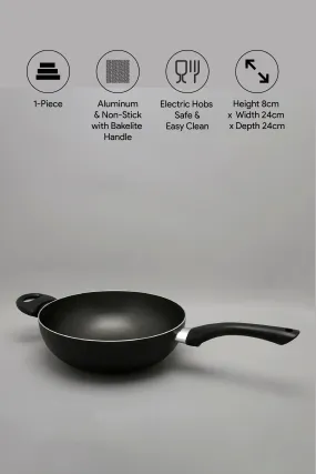 Black Aluminum Nonstick Wok Pan (24cm)