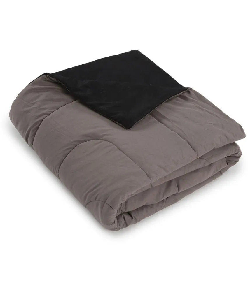 Black & Grey Solid Single Comforter (150 X 210 Cm, Black)