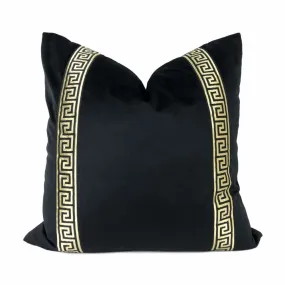 Black Libretto Velvet Pillow Cover with Metallic Gold Greek Key Trim