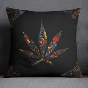 Black Smoke Leaf Cannabis Marijuana Throw Pillow