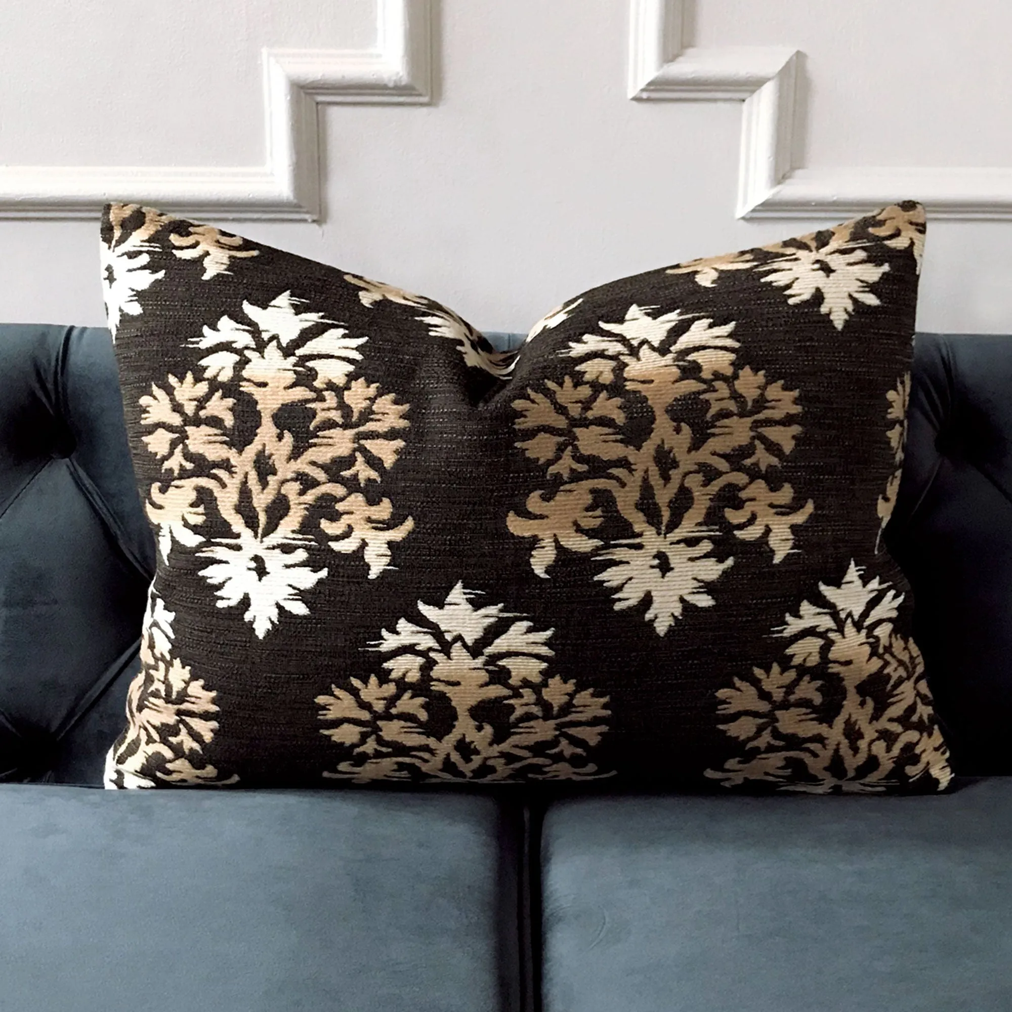 Black Woven Damask Lumbar Pillow Cover 16x22