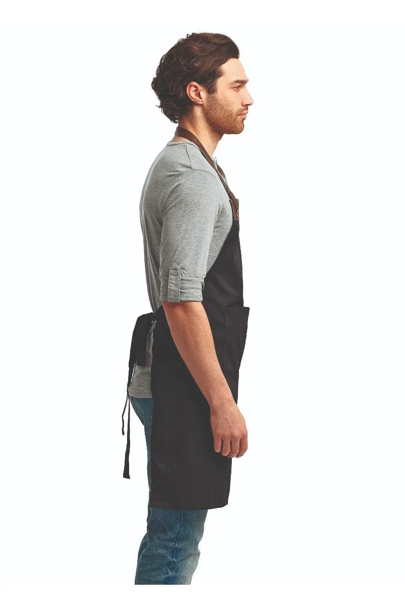 Black/Brown Espresso Adjustable Bib Apron (2 Pockets)