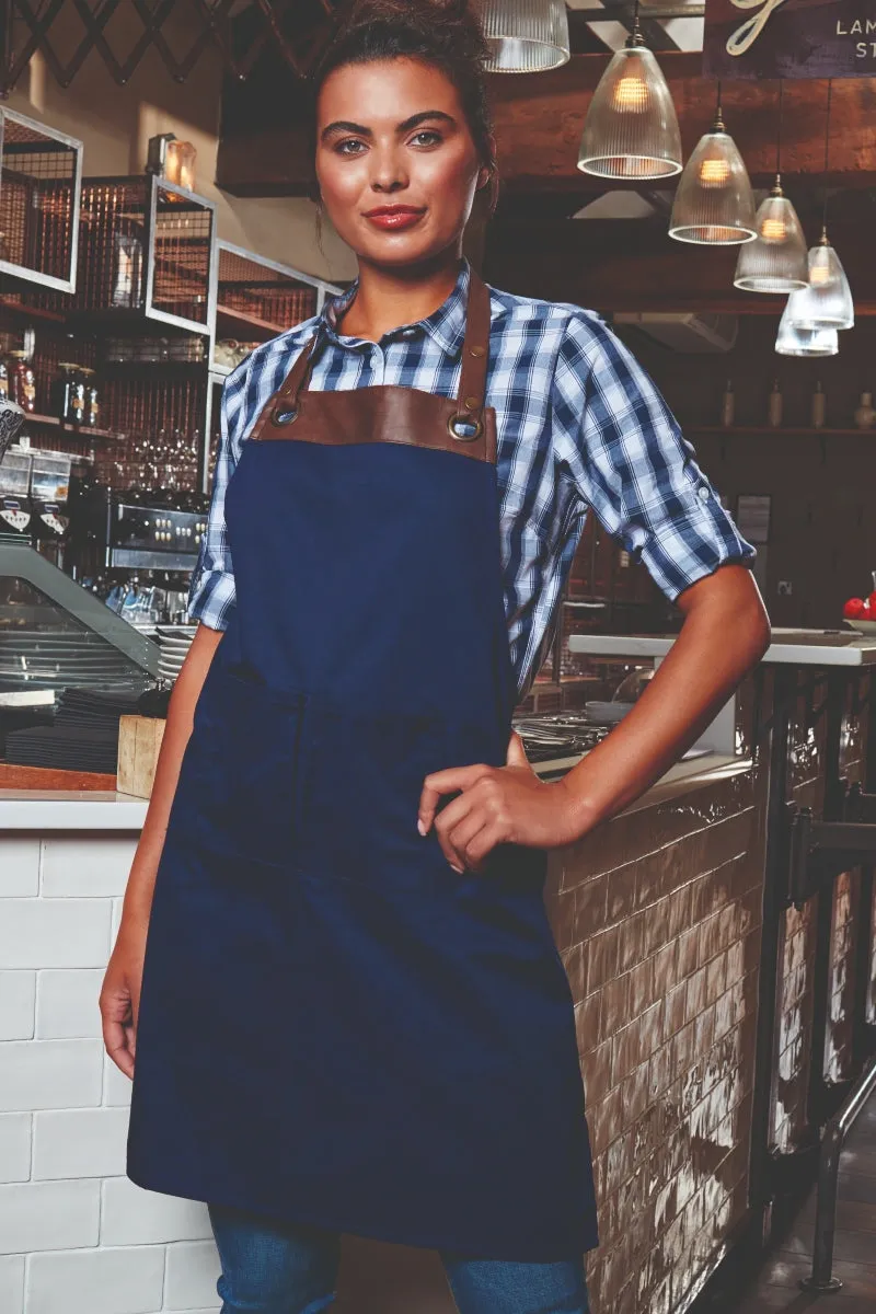 Black/Brown Espresso Adjustable Bib Apron (2 Pockets)