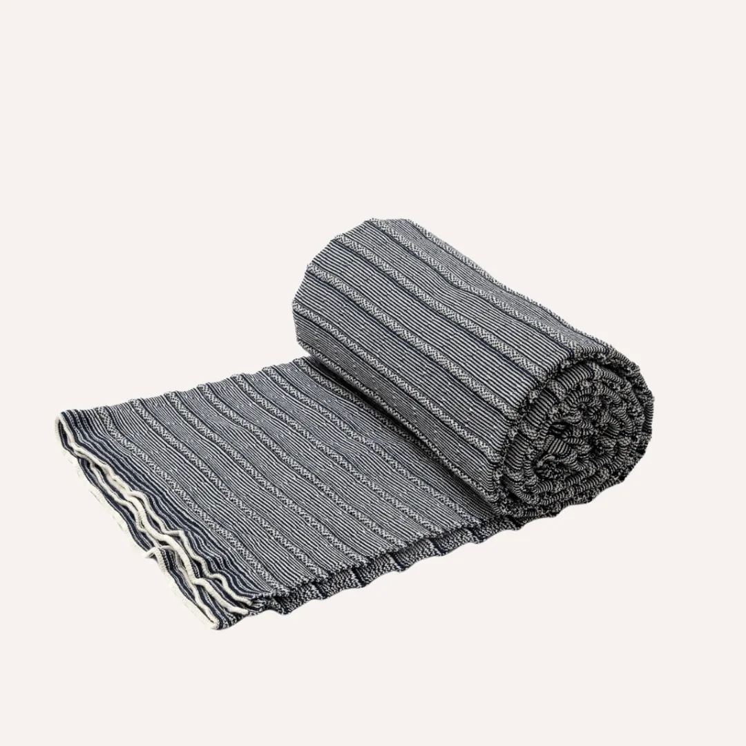 bläanks | Sustainable Rolled Texture Throw Blanket | Marine Blue   Greggio