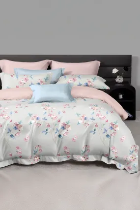 Blue 5-Piece Floral Printed Cotton Comforter Set (Double Size)