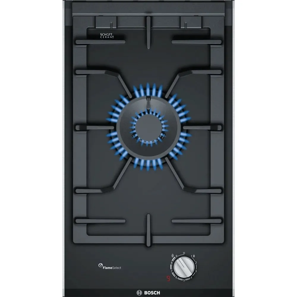 BOSCH PRA3A6D70 Series 8 Domino Gas Hob, Glass Ceramic, 30.6cm Wide - Black