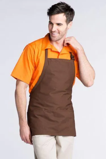 Brown Bib Adjustable Apron (3 Pockets)