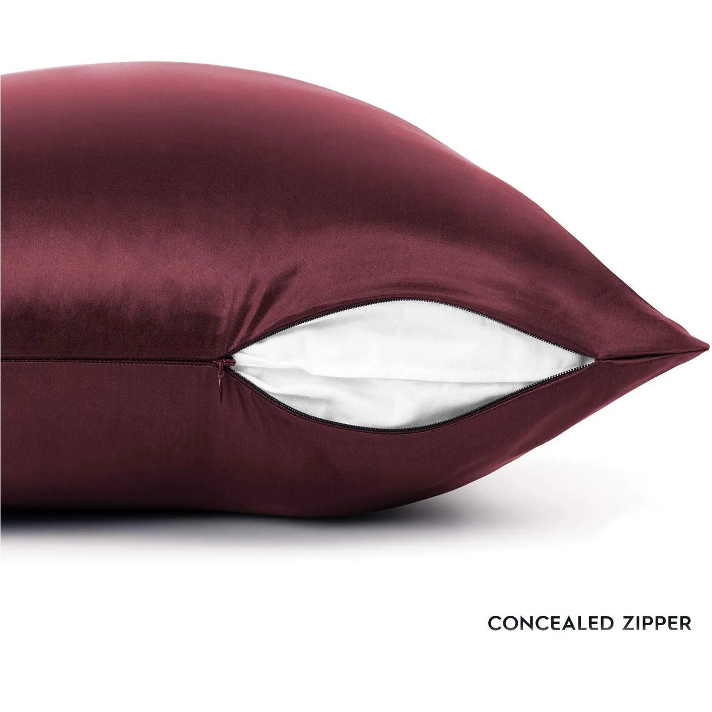 Burgundy Silk Pillowcase- NZ Standard  Size - Zip Closure