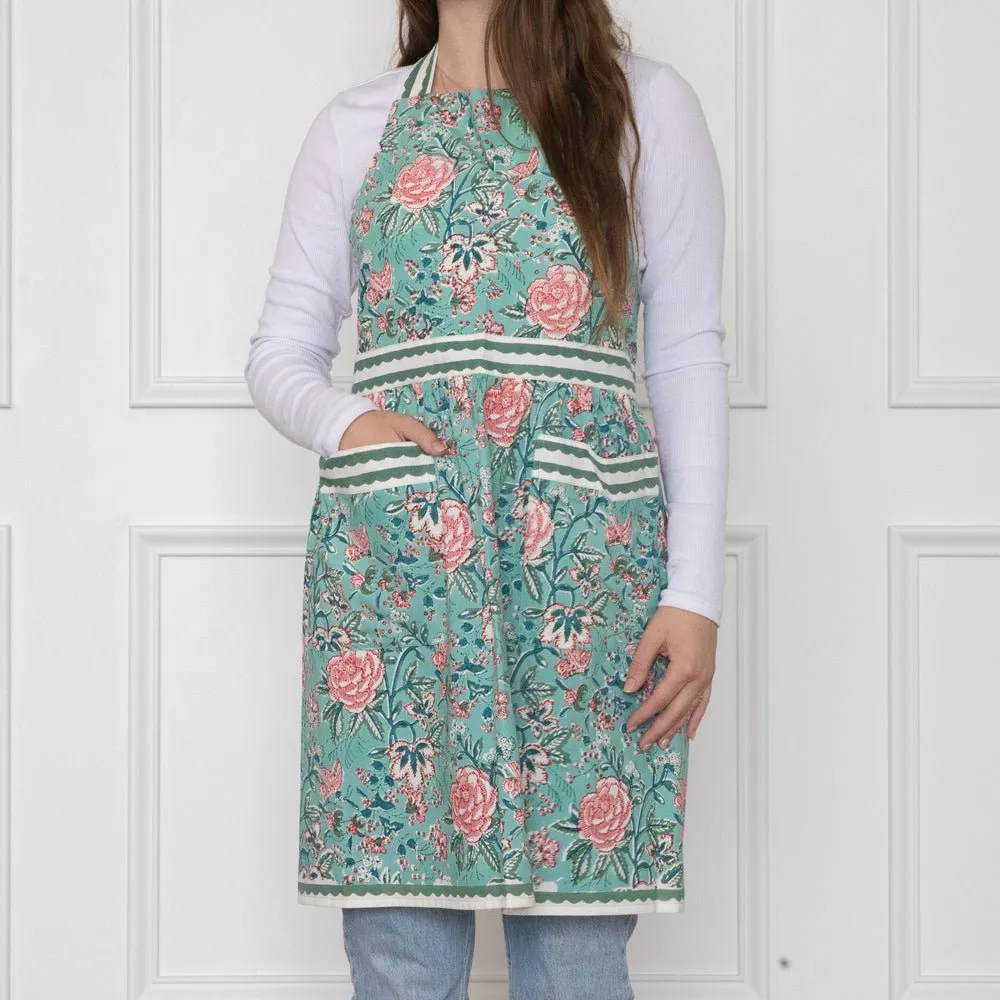 Butterfly Garden Aqua & Rose Apron