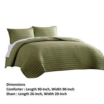 Cabe 3 Piece Queen Comforter Set, Polyester Puffer Channel Quilted, Green By Casagear Home