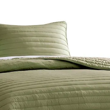 Cabe 3 Piece Queen Comforter Set, Polyester Puffer Channel Quilted, Green By Casagear Home