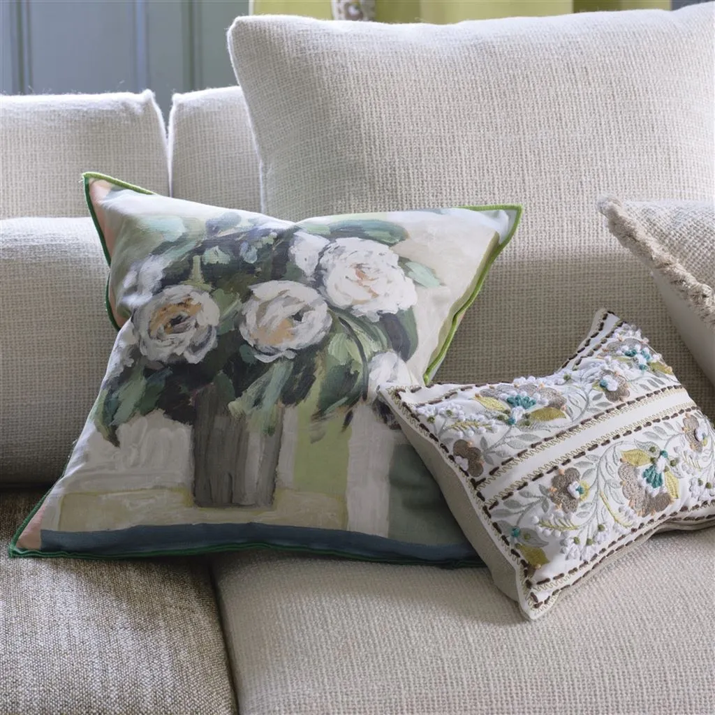 Celadon Vase Celadon Cotton Throw Pillow by Designers Guild